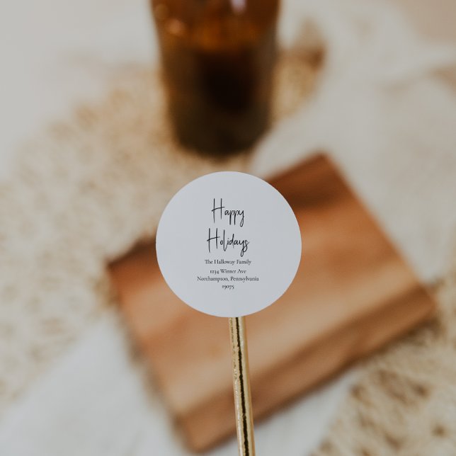 Sticker Rond Script moderne Joyeux vacances Enveloppe Phoques (Créateur téléchargé)