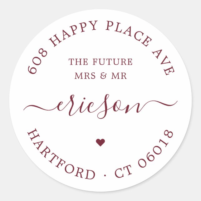 Sticker Rond Script moderne Le futur Mariage d'adresse de retou (Devant)