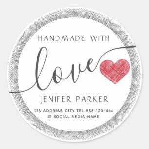 Sticker Rond Script moderne minimaliste coeur rouge fait main