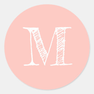 Sticker Rond Script moderne Monogramme initial Pastel Sceau ros