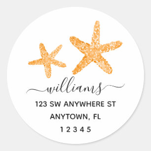 Sticker Rond Script moderne Orange Starfish Adresse de retour