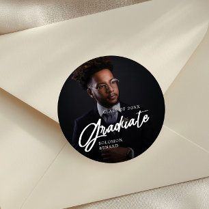 Sticker Rond Script Moderne Photo de Promotion Diplômé