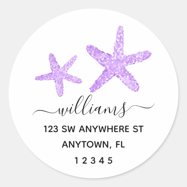 Sticker Rond Script moderne Purple Starfish Adresse de retour (Devant)