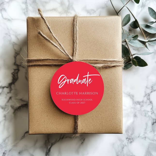 Sticker Rond Script moderne Red White Graduation (Créateur téléchargé)