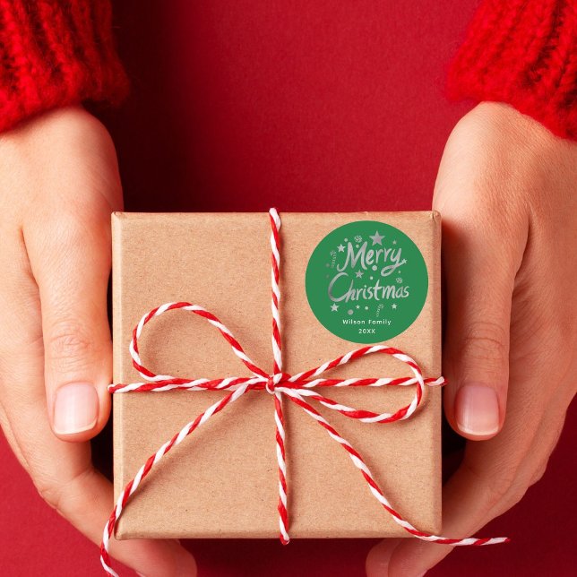 Sticker Rond Script moderne Vert Joyeux Noël personnalisé (Créateur téléchargé)