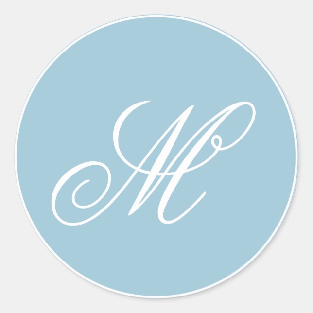 Sticker Rond Script Monogramme bleu et blanc (Devant)