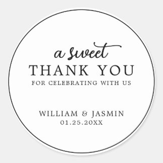 Sticker Rond Script noir moderne Sweet Merci mariage Faveurs
