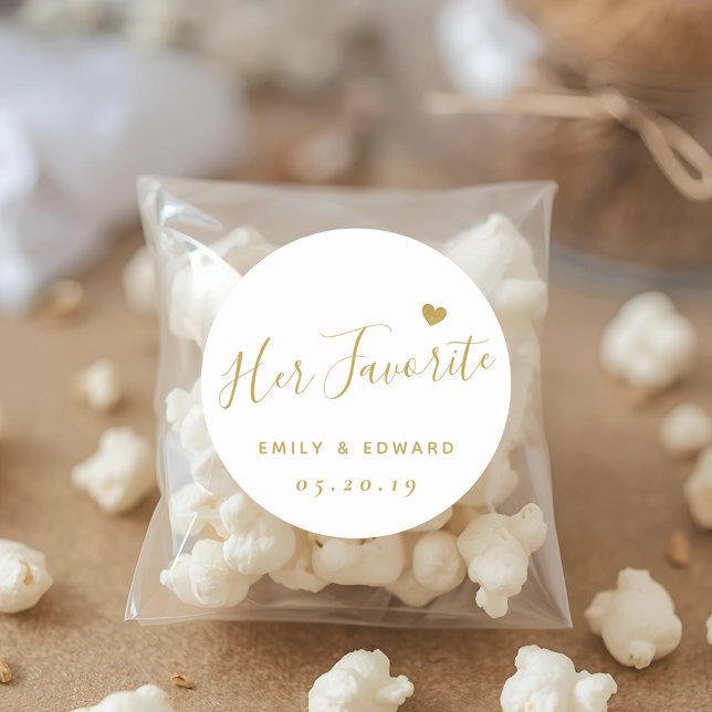 Sticker Rond Script Or Moderne Sa Faveur Mariage Favorite (Créateur téléchargé)