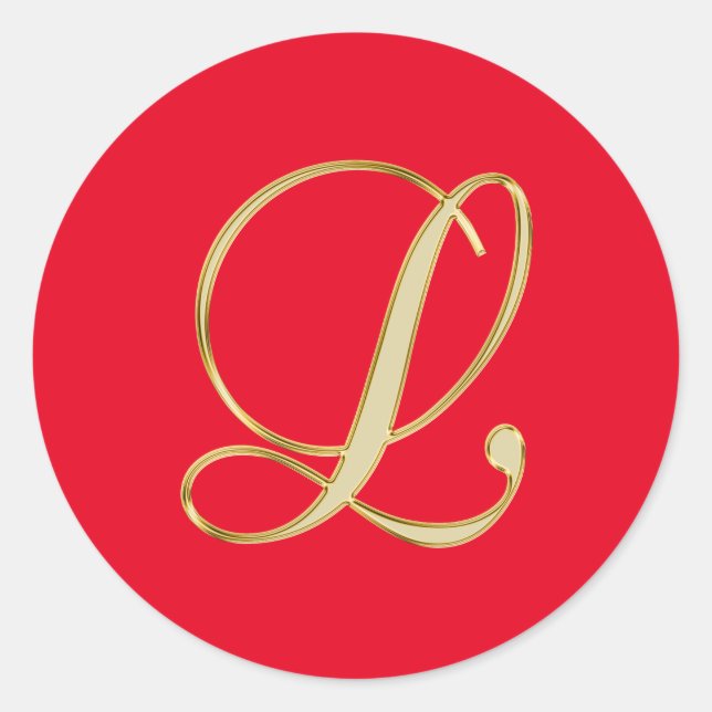 Sticker Rond Script or Monogram L sur rouge vif (Devant)
