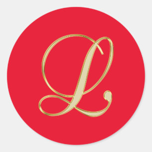 Sticker Rond Script or Monogram L sur rouge vif