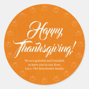 Sticker Rond Script personnalisé bon thanksgiving citrouille kr
