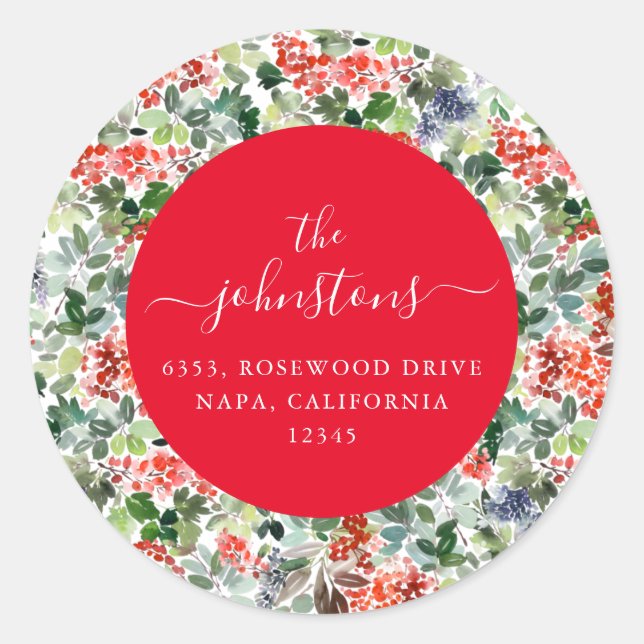 Sticker Rond Script personnalisé Nom de famille Holiday Adresse (Devant)