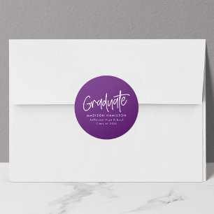 Sticker Rond Script Preppy moderne Purple Graduation