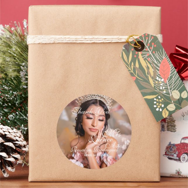 Sticker Rond Script Quinceanera photo 15e anniversaire (vacances)