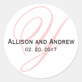 Sticker Rond Script rose vif Initiale Y Monogramme Mariage Favo