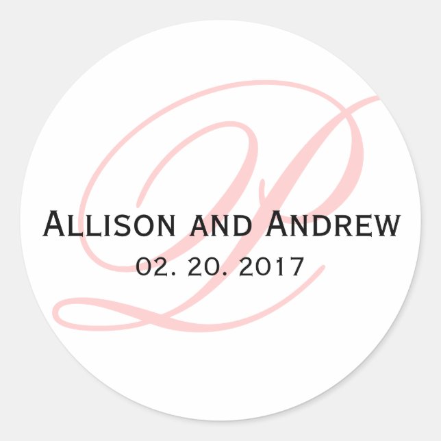 Sticker Rond Script rose vif Premier P Monogramme Mariage Favor (Devant)