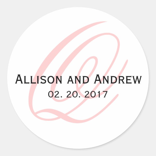 Sticker Rond Script rose vif Premier Q Monogramme Mariage Favor (Devant)