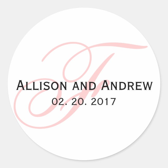 Sticker Rond Script Rose Vive Initiale F Monogramme Mariage Fav (Devant)