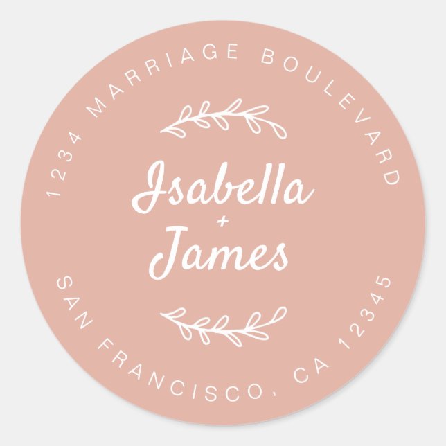 Sticker Rond Script rustique Dusty Mariage rose Adresse de reto (Devant)