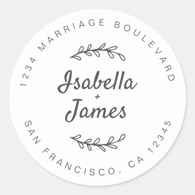 Sticker Rond Script rustique noir Mariage blanc Adresse de reto (Devant)