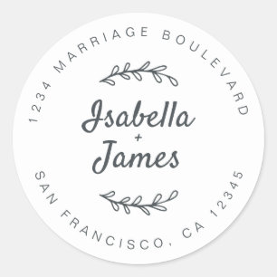 Sticker Rond Script rustique noir Mariage blanc Adresse de reto