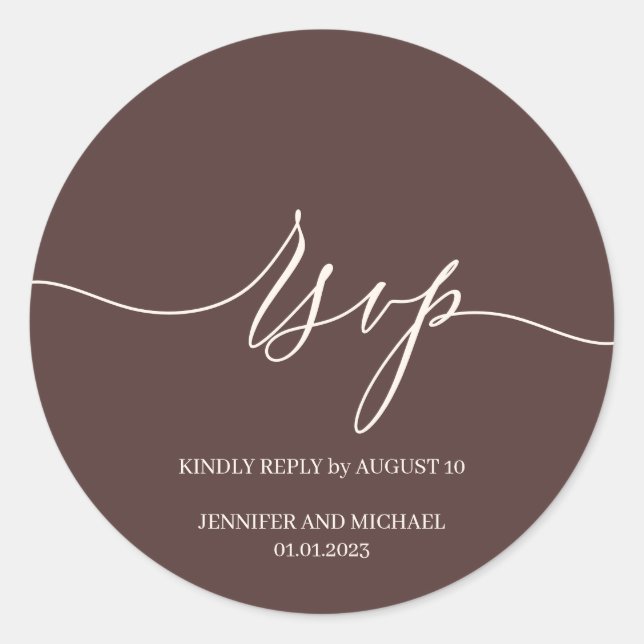 Sticker Rond Script Signature Elegant Wedding Chocolate Brown (Devant)