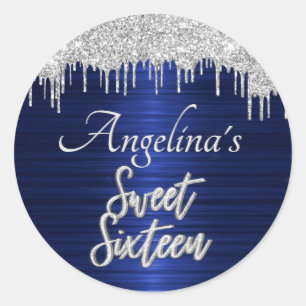 Sticker Rond Script Sweet 16 Anniversaire Silver Parties scinti