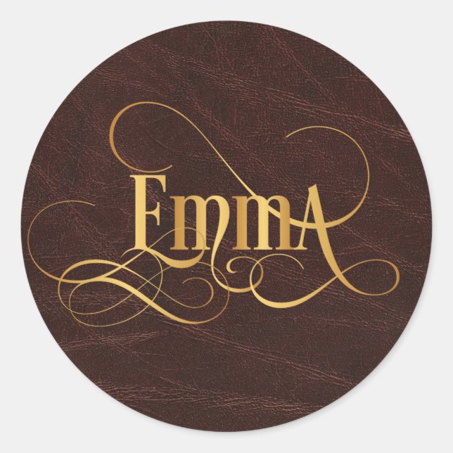 Sticker Rond Script Tourbillonnant personnalisé Emma Gold en cu (Devant)