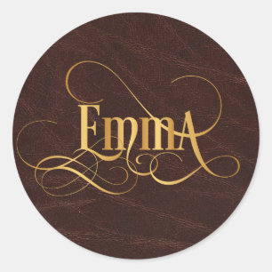 Sticker Rond Script Tourbillonnant personnalisé Emma Gold en cu