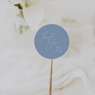 Sticker Rond Script Whimsical   Blue Merci Wedding Favor