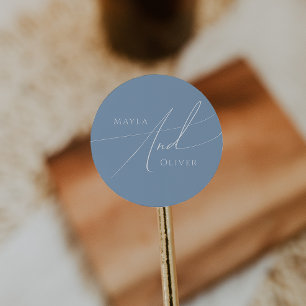 Sticker Rond Script Whimsical Dusty Blue Mariage