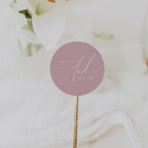 Sticker Rond Script Whimsical Dusty Rose Mariage