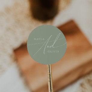 Sticker Rond Script Whimsical Mariage vert Sage