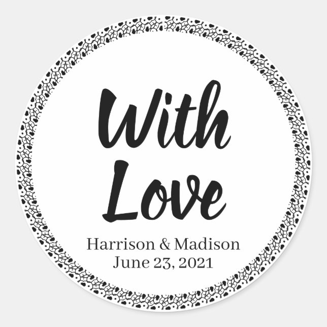 Sticker Rond Script With Love Mariage cadeau de faveur étiquett (Devant)