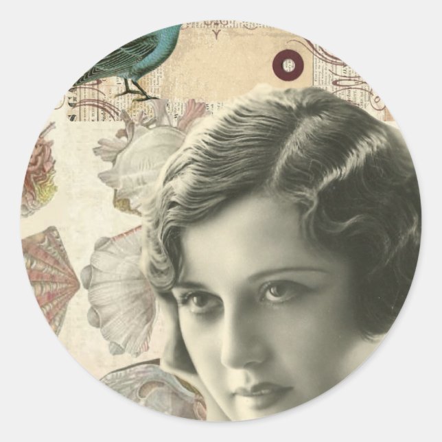 Sticker Rond Scripts d'oiseaux Art déco coquillages grande fill (Devant)