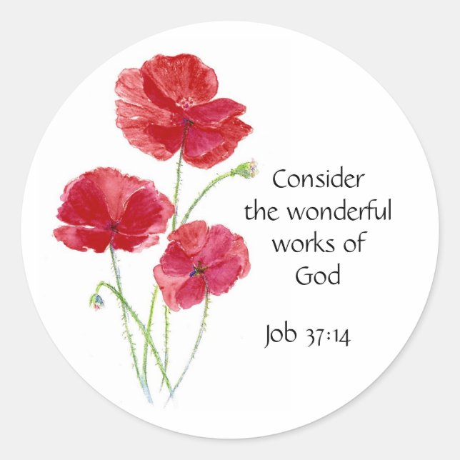 Sticker Rond Scripture, Inspirational, Quote, Flower, Poppy (Devant)