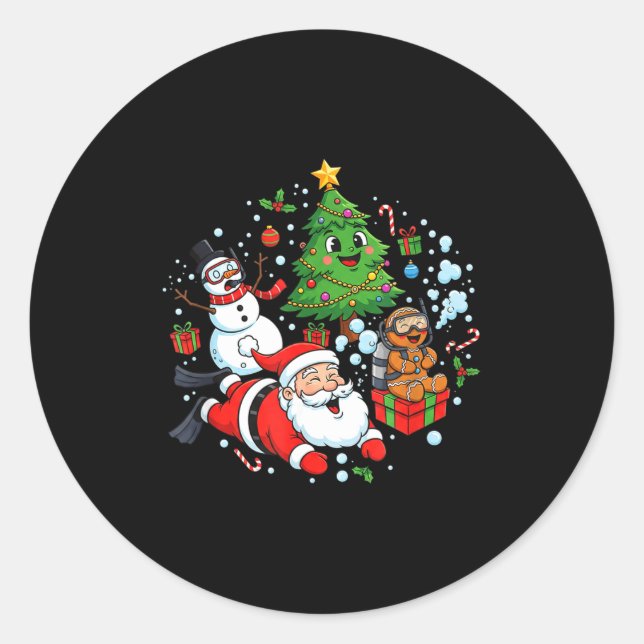 Sticker Rond Scuba Diving Scuba Dive Diver Santa Snowman Christ (Devant)