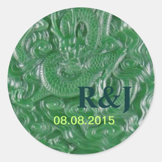 Sticker Rond sculpture de dragon chinois de jade verte (Devant)
