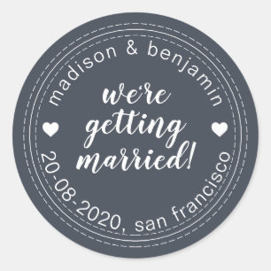 Sticker Rond Se marier Enregistrer la date Bleu foncé