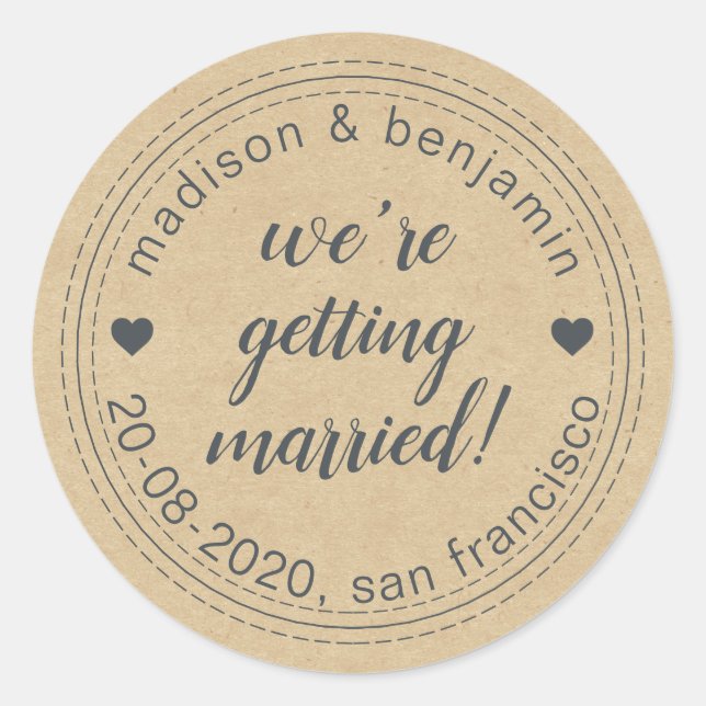 Sticker Rond Se marier Enregistrer la date Kraft Envelope Seal (Devant)