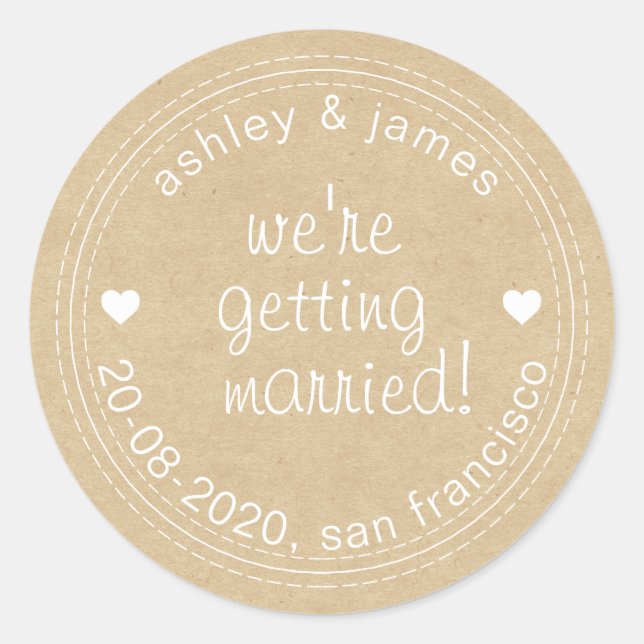 Sticker Rond Se marier Enregistrer la date Kraft Envelope Seal (Devant)