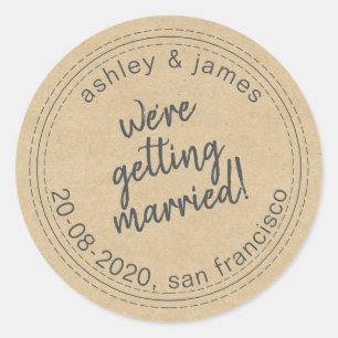Sticker Rond Se marier Enregistrer la date Kraft Envelope Seal
