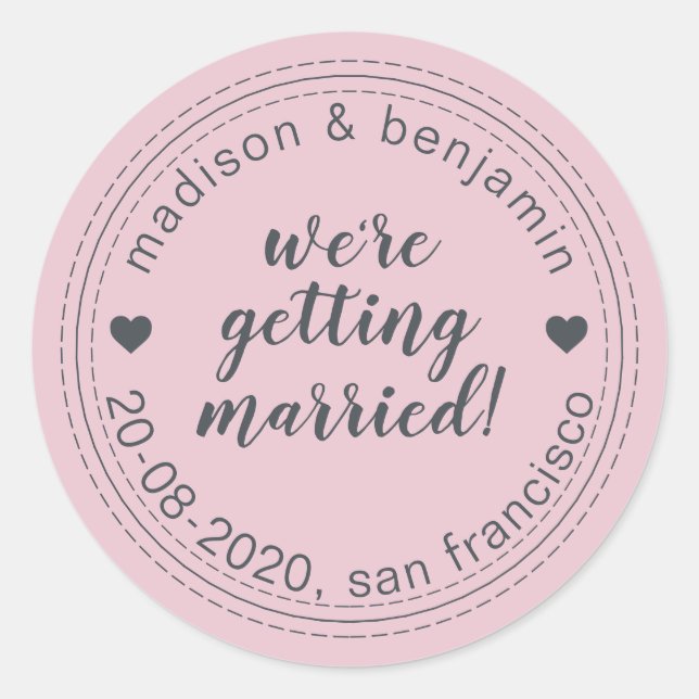 Sticker Rond Se marier Enregistrer la date Parfait rose (Devant)