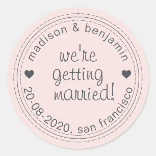 Sticker Rond Se marier Enregistrer la date Pink Envelope Seal