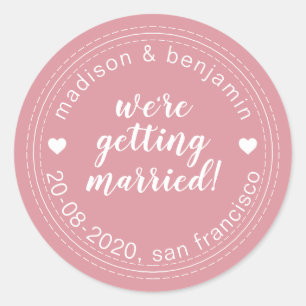 Sticker Rond Se marier Sauvez la date Dusty Rose