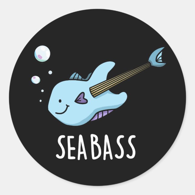 Sticker Rond Sea Bass Funny Bass Guitare Poisson Pun Dark BG (Devant)