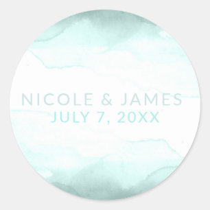 Sticker Rond Sea Foam Green Beach Aquarelle Mariage moderne