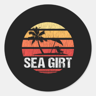Sticker Rond Sea Girl Nj Plage Distressed