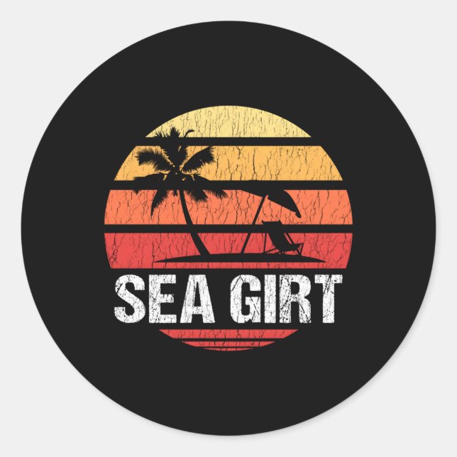 Sticker Rond Sea Girl Nj Plage Distressed (Devant)