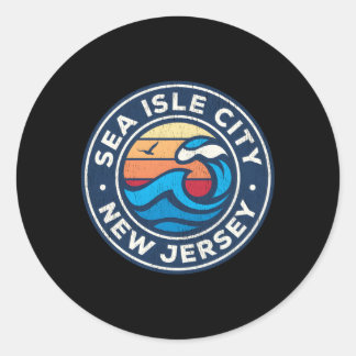 Sticker Rond Sea Isle City New Jersey Nj Nautical Waves
